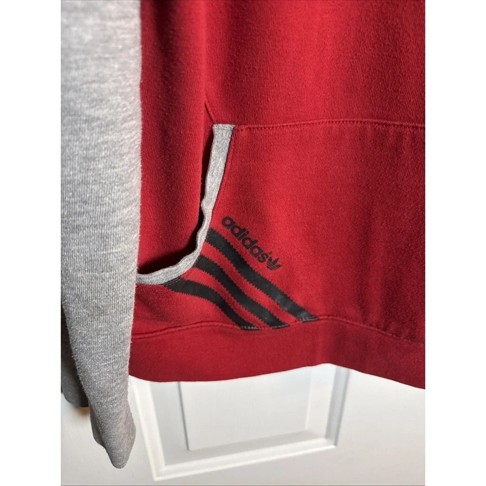 Adidas Wisconsin Badgers Hoodie L Button Neck Pullover‎ Bucky Logo Red Gray
